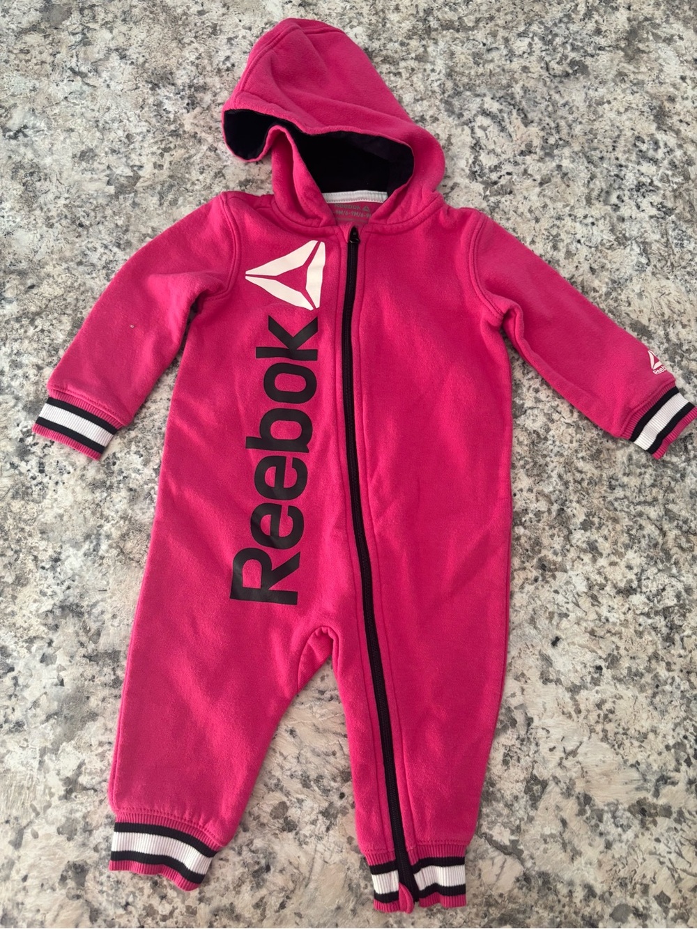 Reebok Hot Pink Hooded Fleece One-Piece Romper